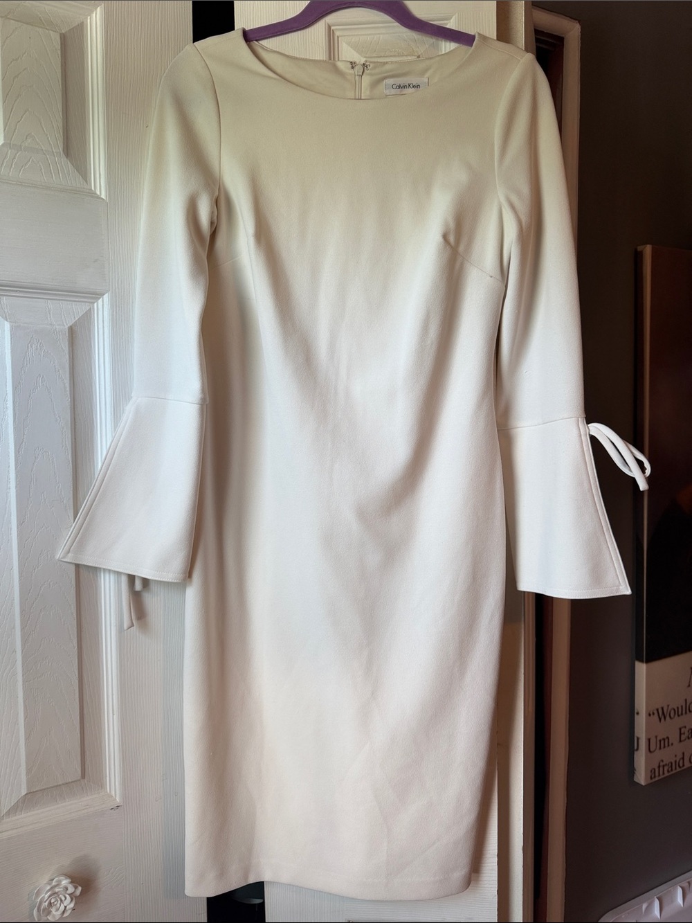 Calvin Klein Cream Long-Sleeve Bell Cuff Sheath Dress